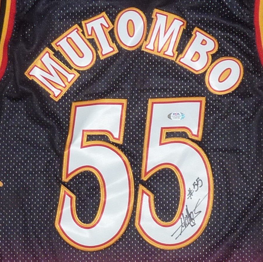 Dikembe Mutombo Autographed Atlanta Hawks (Black #55) Jersey - PSADNA