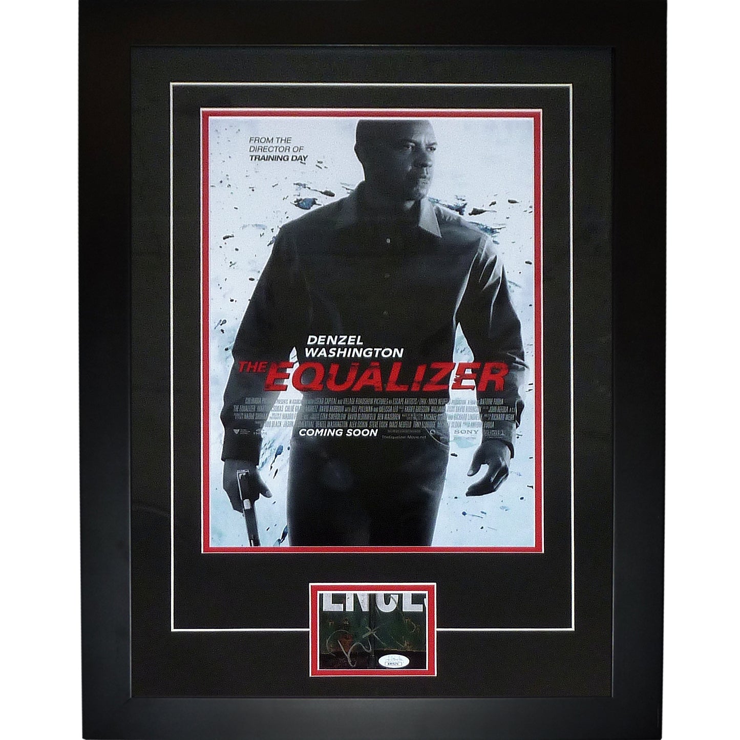 The Equalizer 11x17 Movie Poster Deluxe Framed with Denzel Washington Autograph - JSA