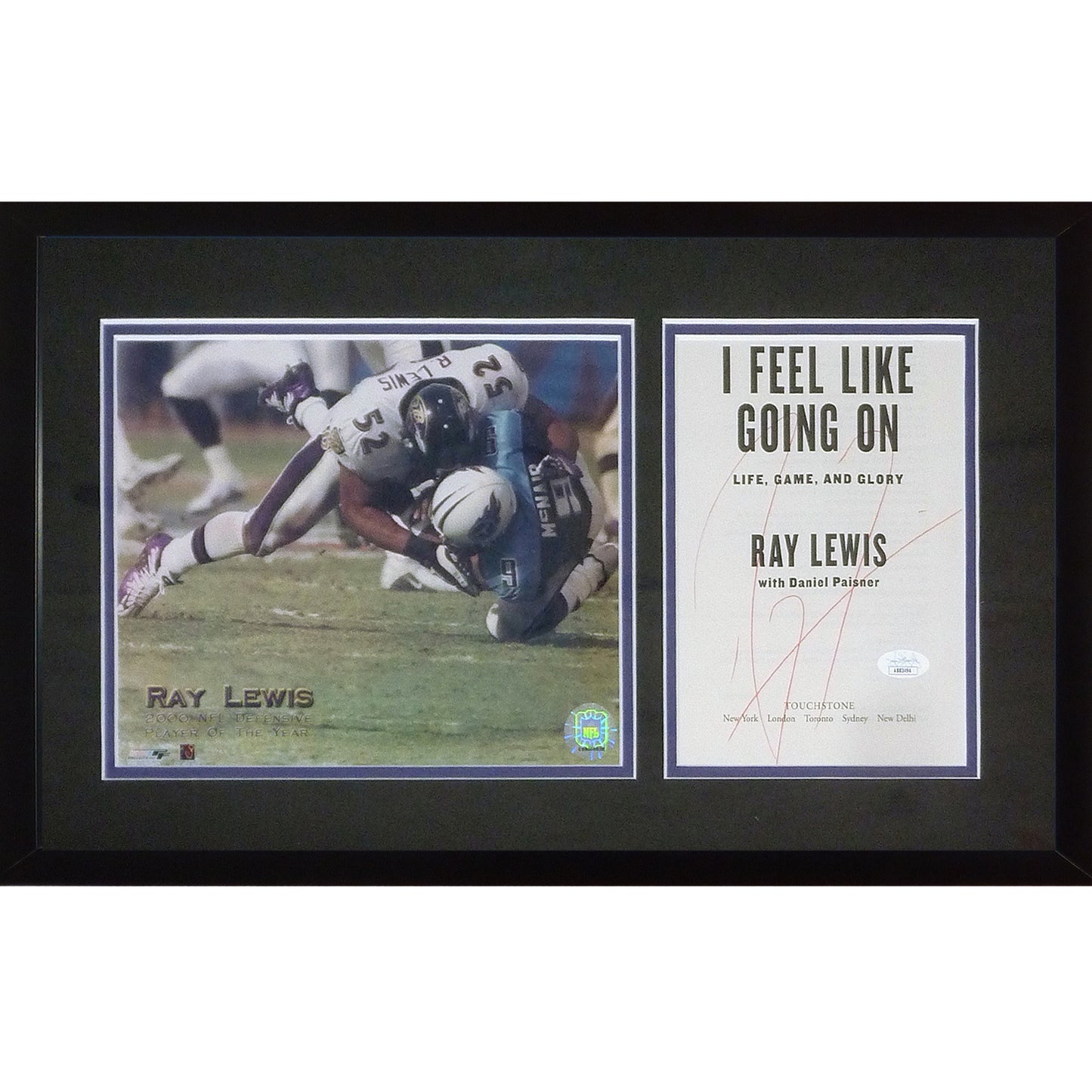 Ray Lewis Autographed Baltimore Ravens Signature Series Frame JSA