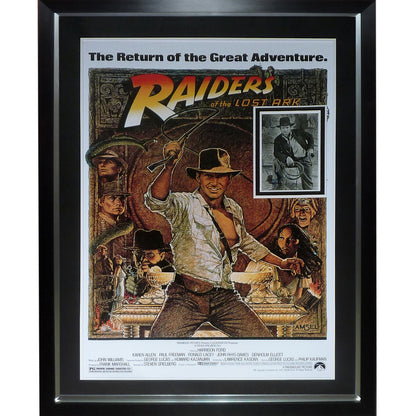 Raiders of the Lost Ark Indiana Jones Full-Size Movie Poster Deluxe Framed with Harrison Ford Autograph - JSA