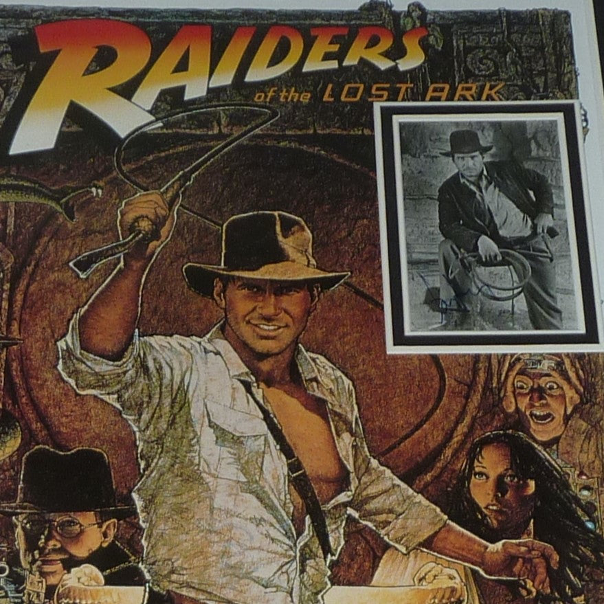 Raiders of the Lost Ark Indiana Jones Full-Size Movie Poster Deluxe Framed with Harrison Ford Autograph - JSA