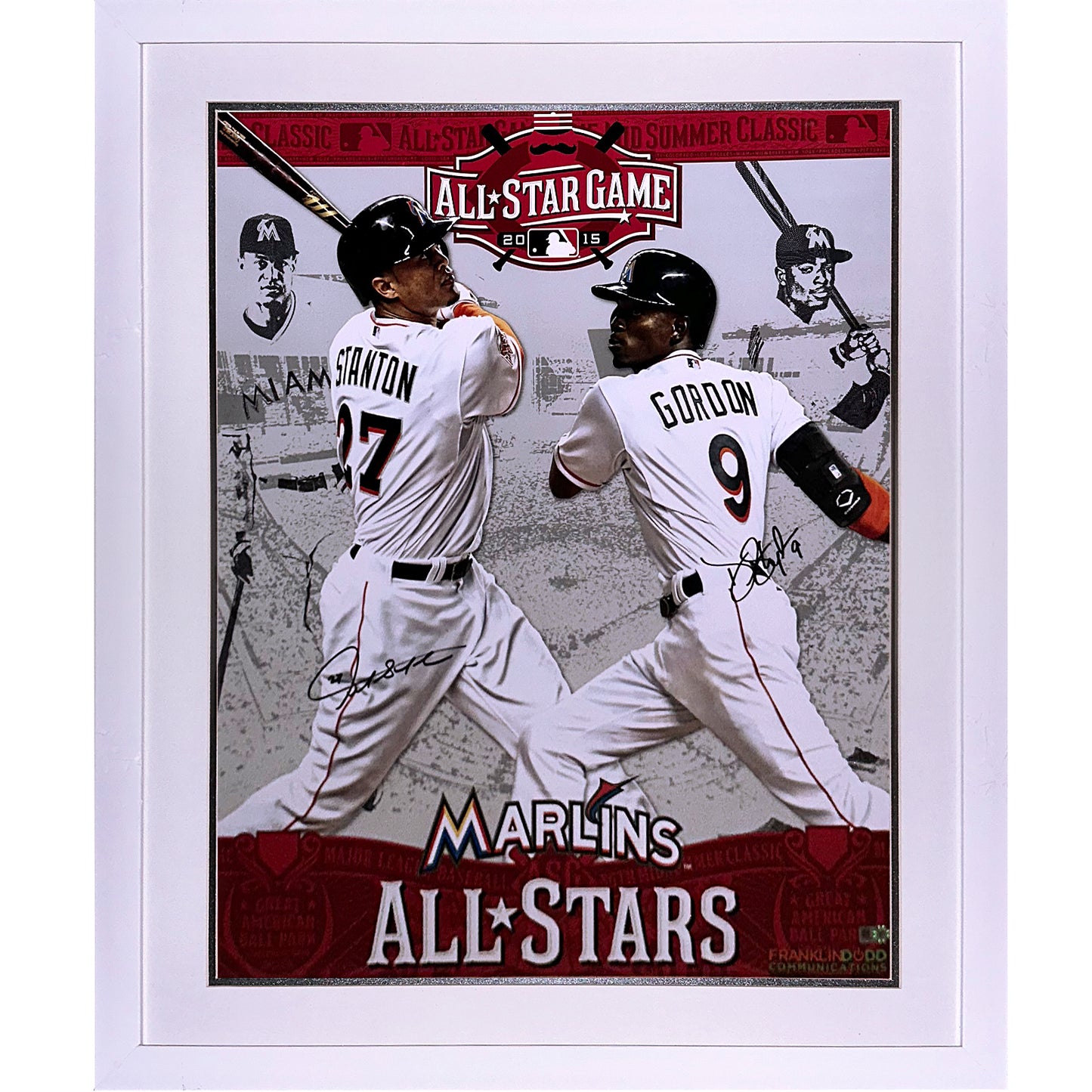 Giancarlo Stanton And Dee Gordon Autographed Miami Marlins 2015 All Star Game Deluxe Framed 18"x22" Poster - MLB Holo