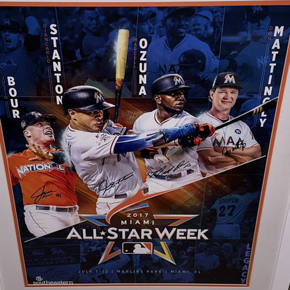 Giancarlo Stanton, Justin Bour, Marcell Ozuna And Don Mattingly Autographed Miami Marlins 2017 All Star Game Deluxe Framed 18"x22" Poster - MLB Holo