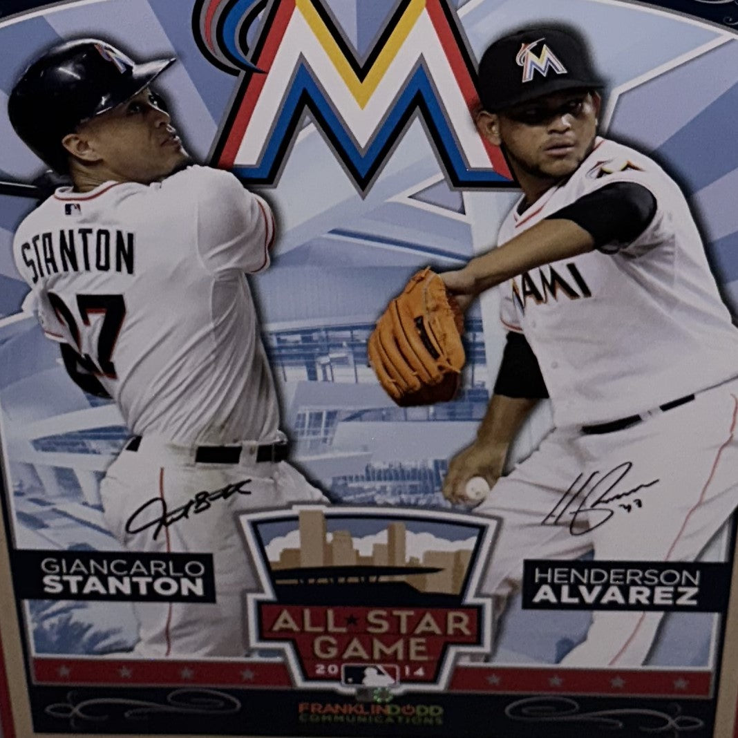 Giancarlo Stanton And Henderson Alvarez Autographed Miami Marlins 2014 All Star Game Deluxe Framed 18"x22" Poster - MLB Holo