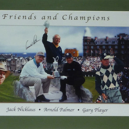 Jack Nicklaus, Arnold Palmer And Gary Player Autographed Friends And Champions Deluxe Framed Golf Poster - JSA