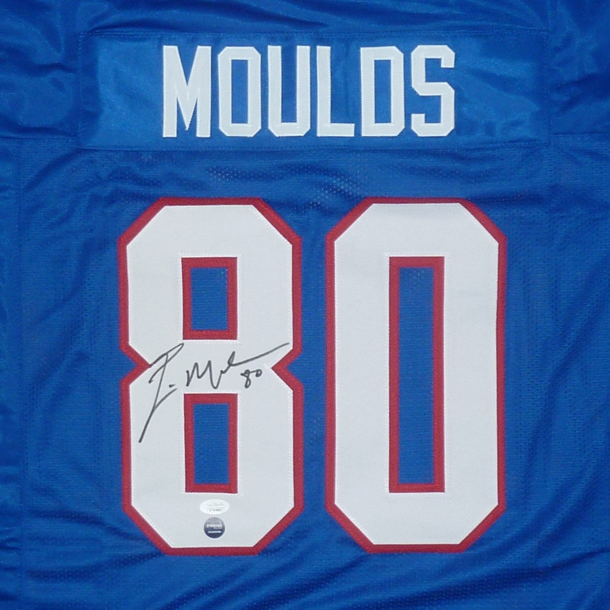Eric Moulds Autographed Buffalo (Blue #80) Jersey - JSA