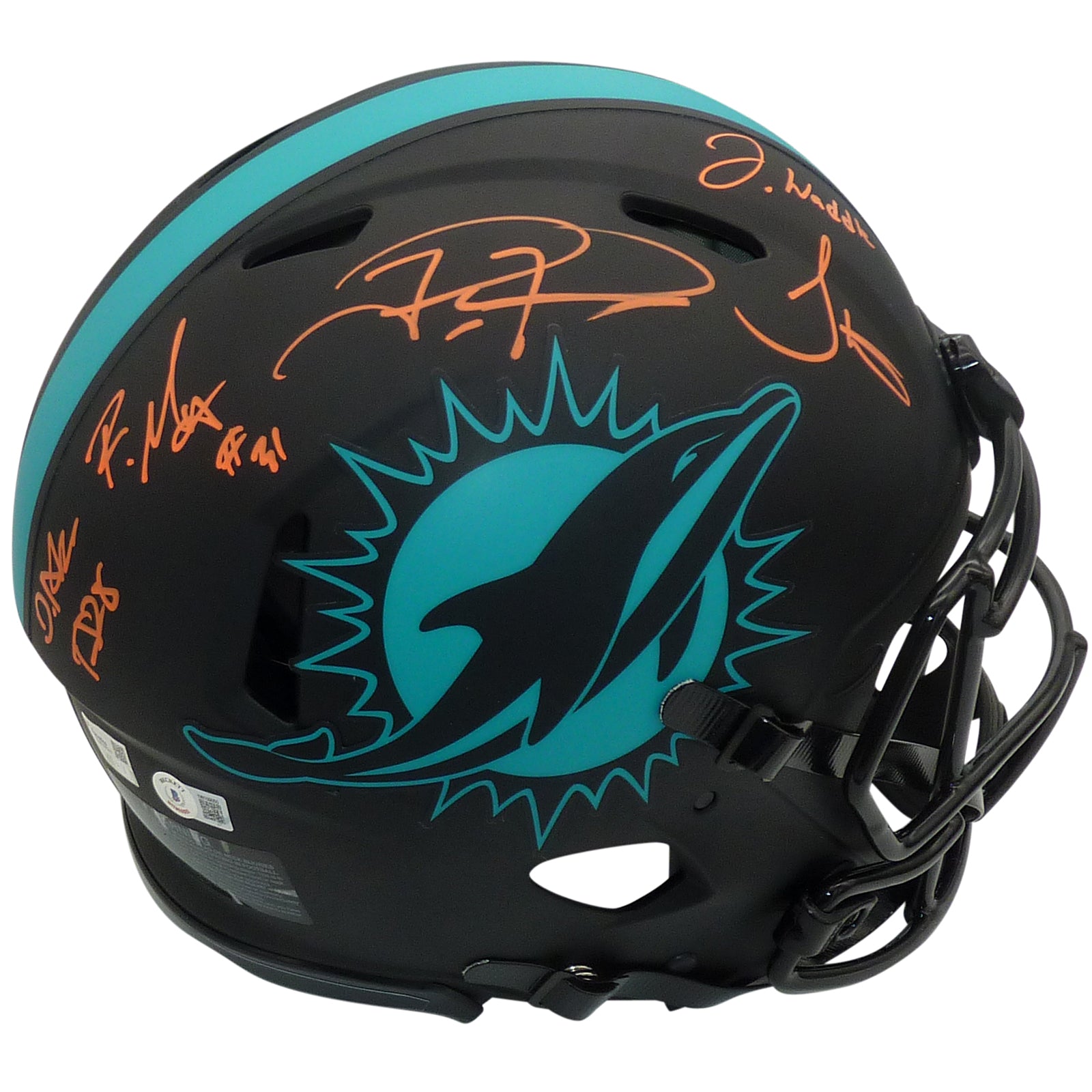 Achane , Hill , Mostert , Tagovailoa and Waddle Autographed Miami Dolphins (ECLIPSE Alternate) Authentic Proline Helmet - Fanatics