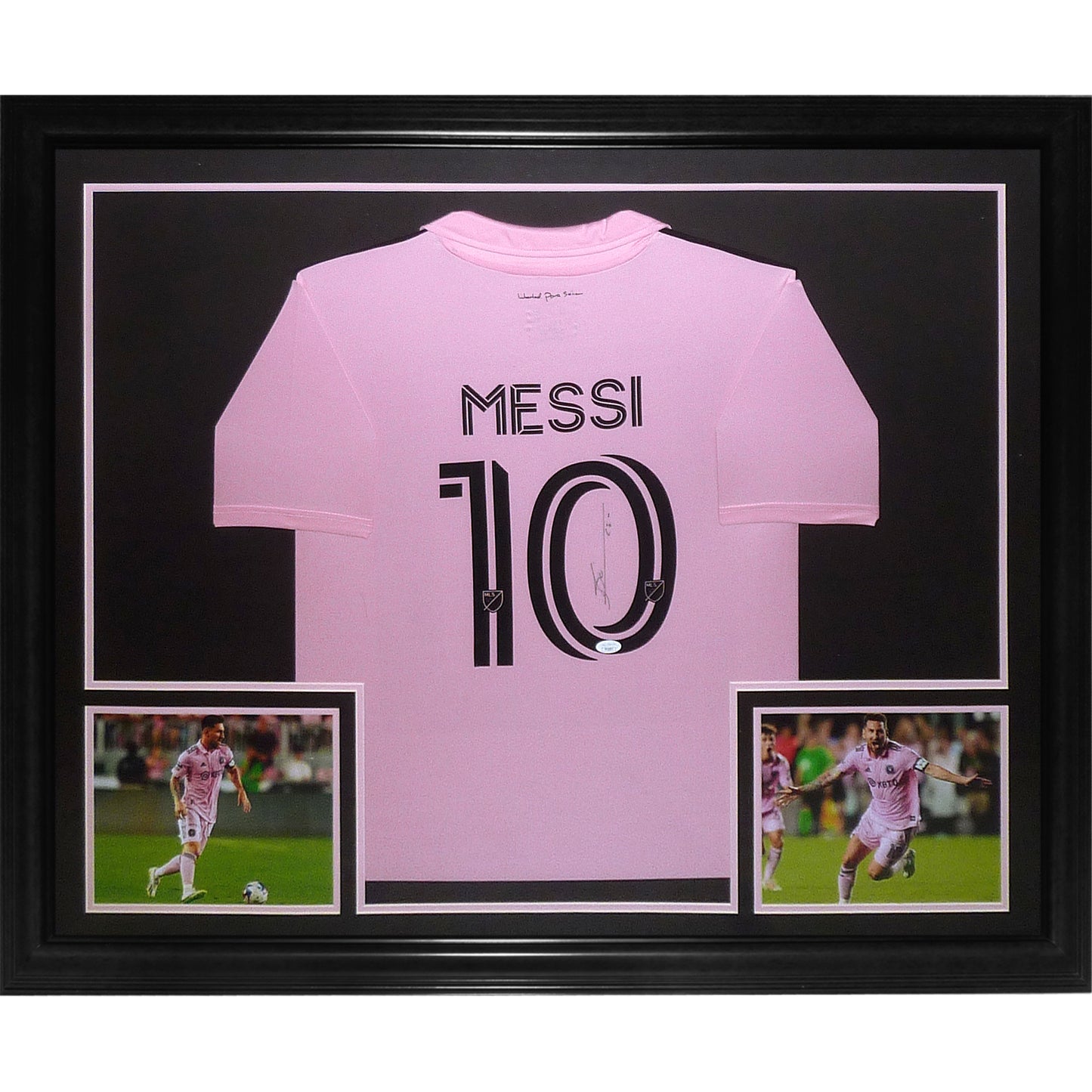 Lionel Messi Autographed Inter Miami CF (22-23 Home Pink #10) Deluxe Framed Soccer Jersey - JSA
