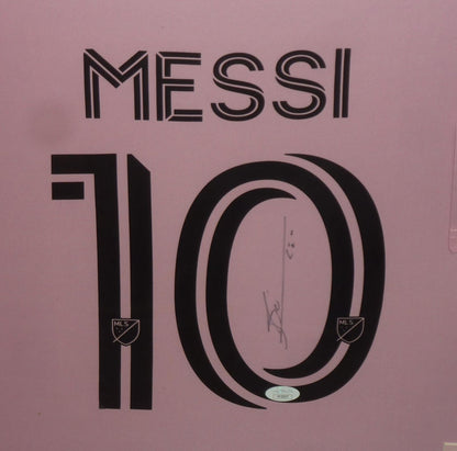 Lionel Messi Autographed Inter Miami Fc (22-23 Home Pink #10) Deluxe Framed Soccer Jersey - Jsa