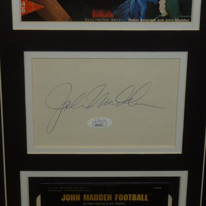 John Madden Autographed Oakland Raiders Deluxe Framed piece with Original John Madden 1988 EA Game Box- JSA