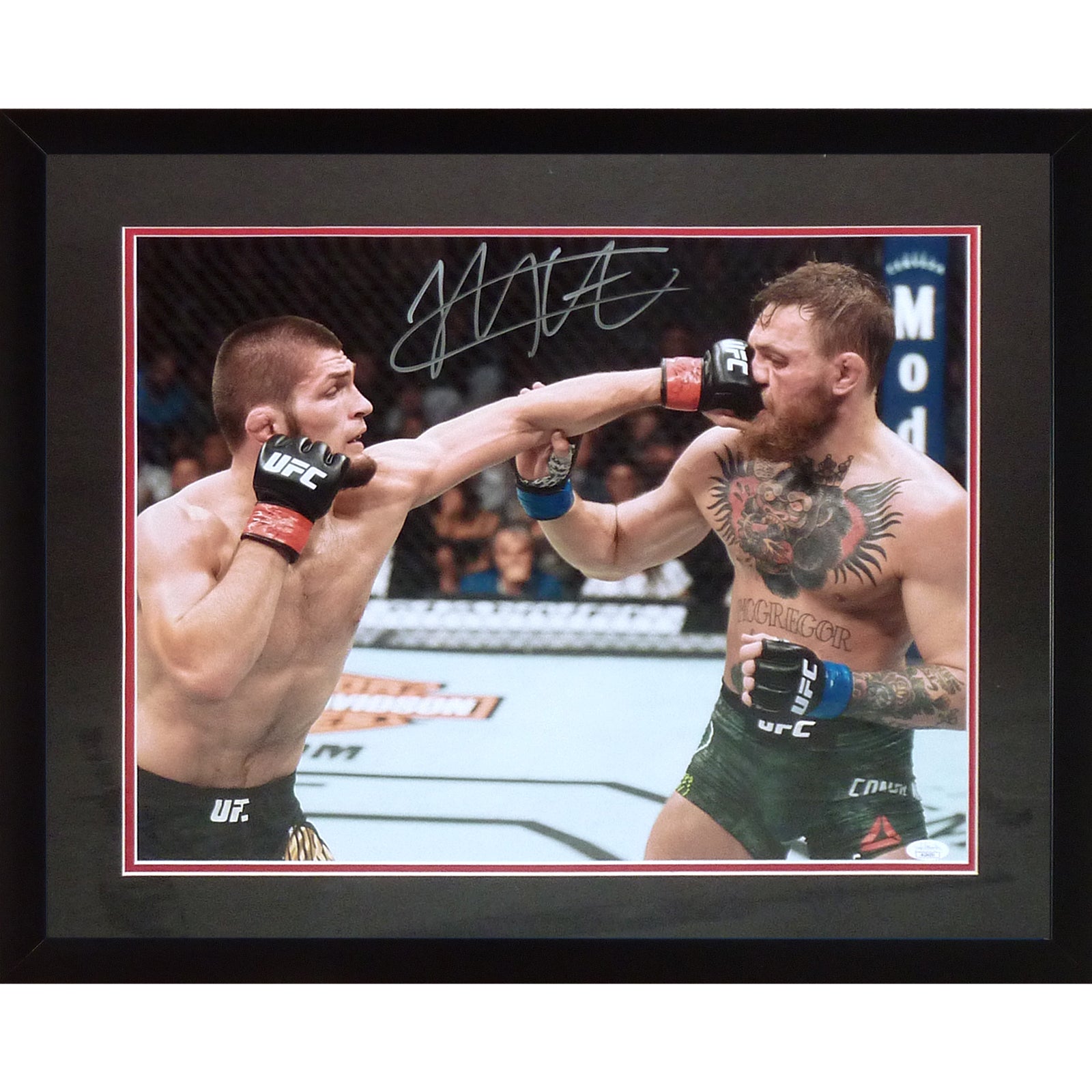 Khabib Nurmagomedov Autographed UFC MMA (Punching Conor McGregor) Deluxe Framed 16x20 Photo - JSA