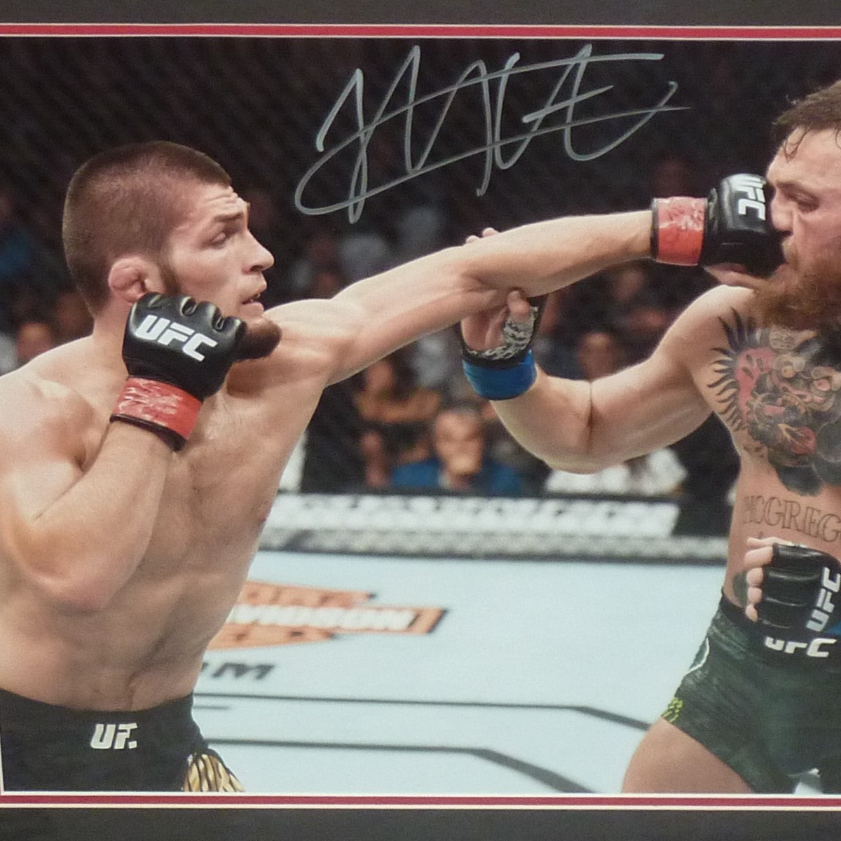 Khabib Nurmagomedov Autographed UFC MMA (Punching Conor McGregor) Deluxe Framed 16x20 Photo - JSA