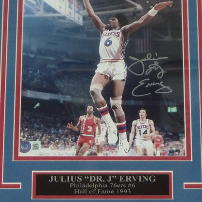 Julius "Dr J" Erving Autographed Philadelphia 76ers Deluxe Framed 8x10 Photo - JSA