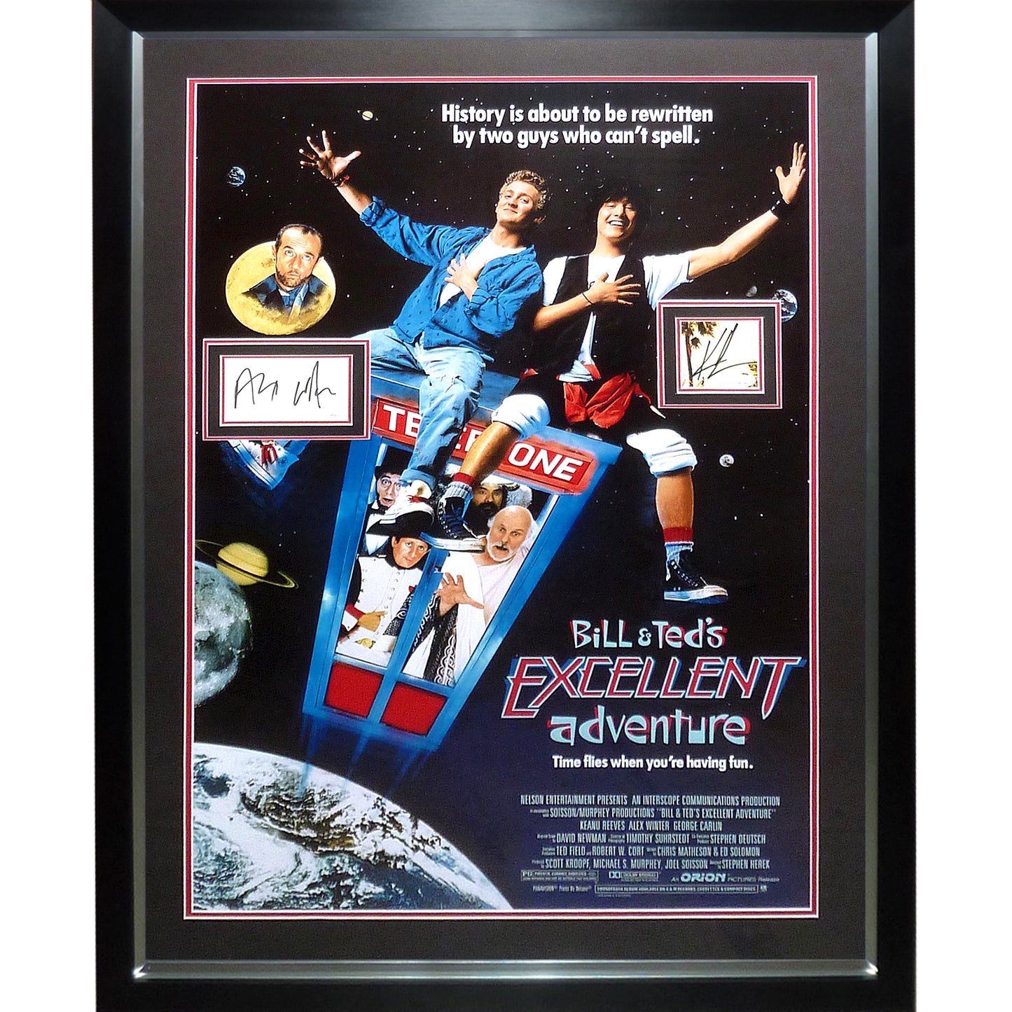 Bill and Teds Excellent Adventure Full-Size Movie Poster Deluxe Framed with Keanu Reeves And Alex Winter Autographs - JSA
