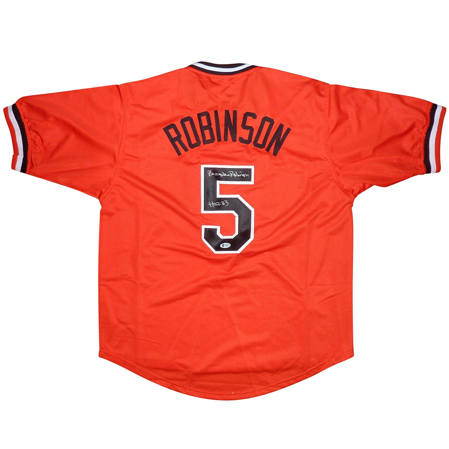 Brooks Robinson Autographed Baltimore Orioles (Orange #5) Jersey with "HOF 83" - Beckett