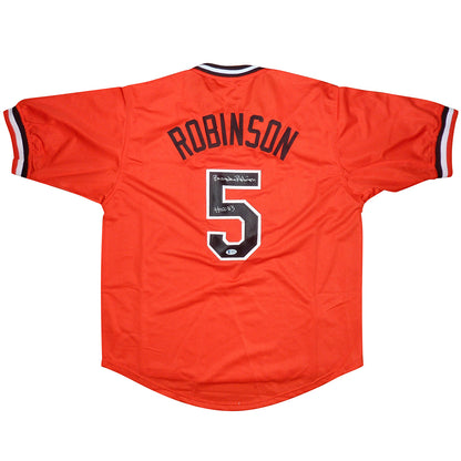 Brooks Robinson Autographed Baltimore Orioles (Orange #5) Jersey with "HOF 83" - Beckett