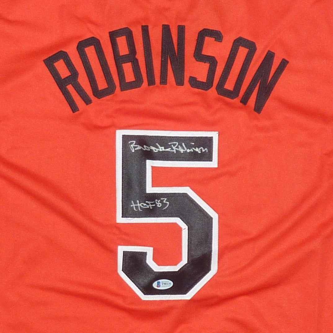 Brooks Robinson Autographed Baltimore Orioles (Orange #5) Jersey with "HOF 83" - Beckett