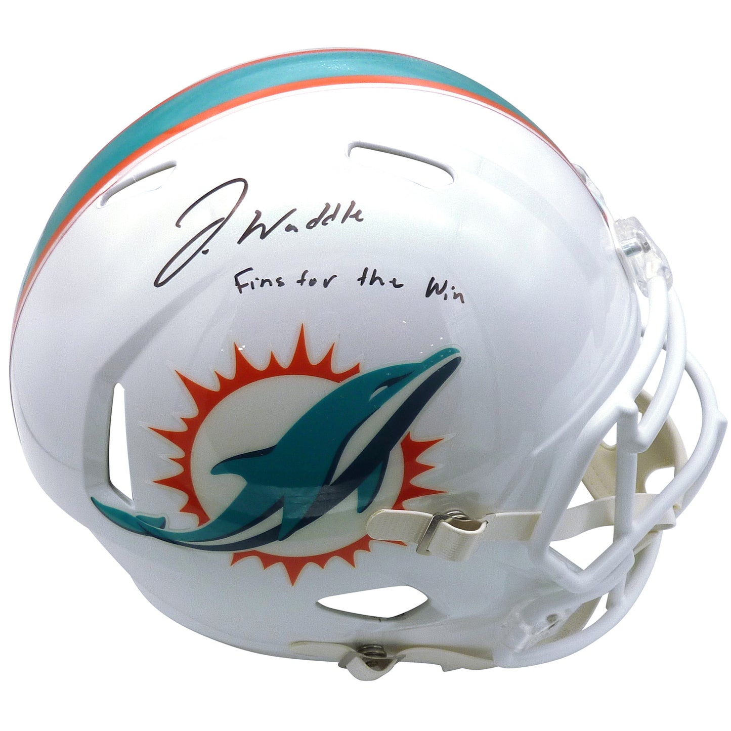 Jaylen Waddle Autographed Miami Dolphins (Speed) Deluxe Full-Size Replica Helmet w/ "Fins For The Win" - Fanatics