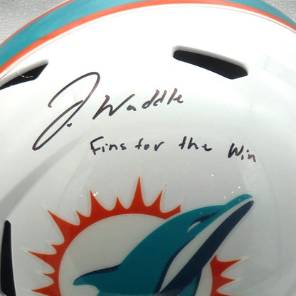Jaylen Waddle Autographed Miami Dolphins (Speed) Deluxe Full-Size Replica Helmet w/ "Fins For The Win" - Fanatics