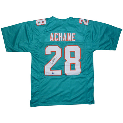 De'Von Achane Autographed Miami (Teal #28) Custom Jersey - Beckett