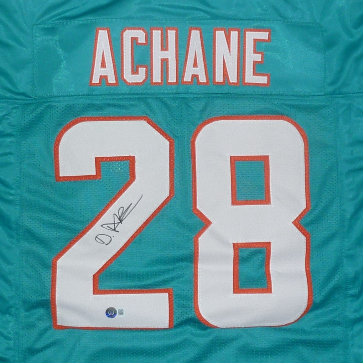 De'Von Achane Autographed Miami (Teal #28) Custom Jersey - Beckett