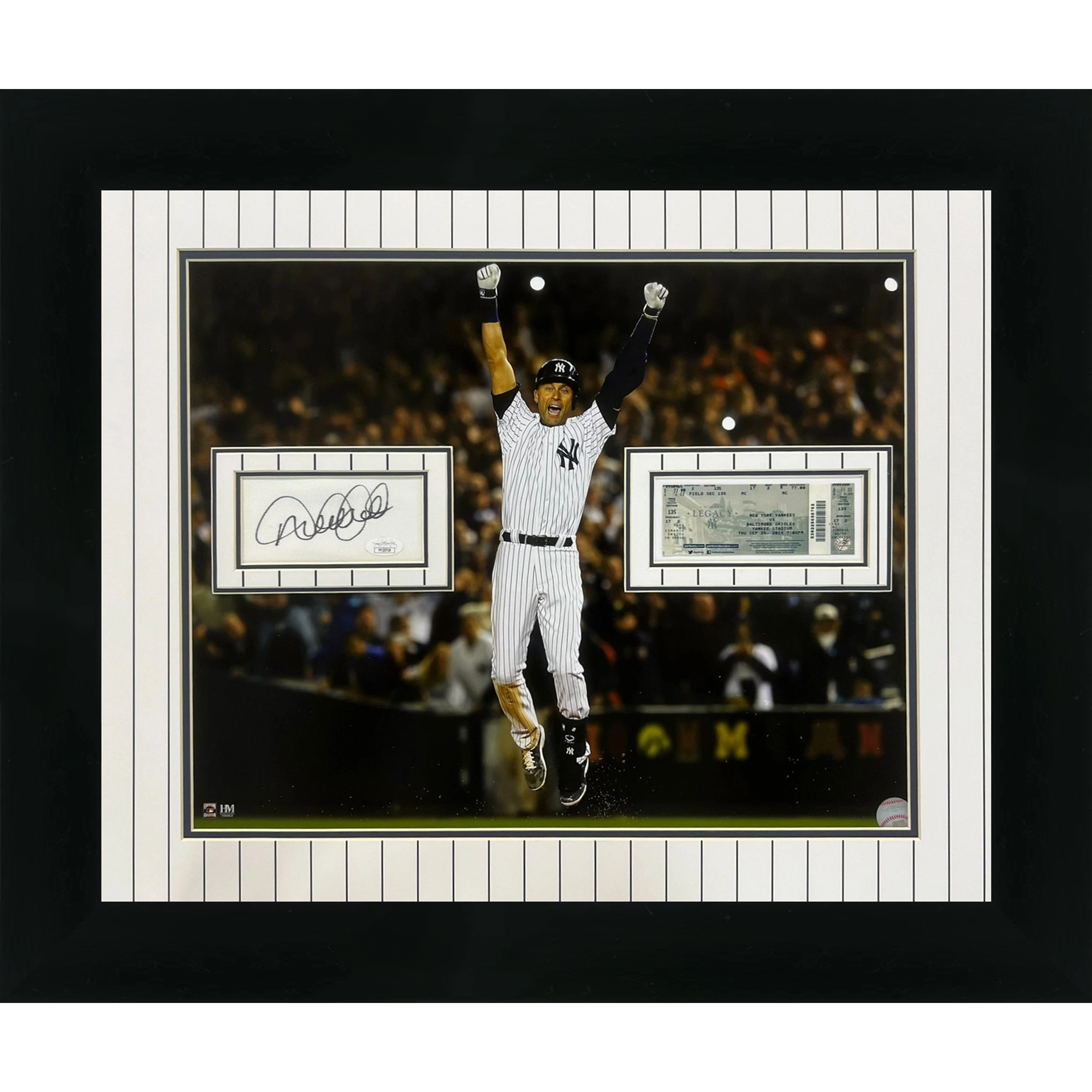 Derek Jeter Autographed Deluxe Framed New York Yankees (Final Game Jumping) Floating Mat 16x20 Photo Piece - JSA