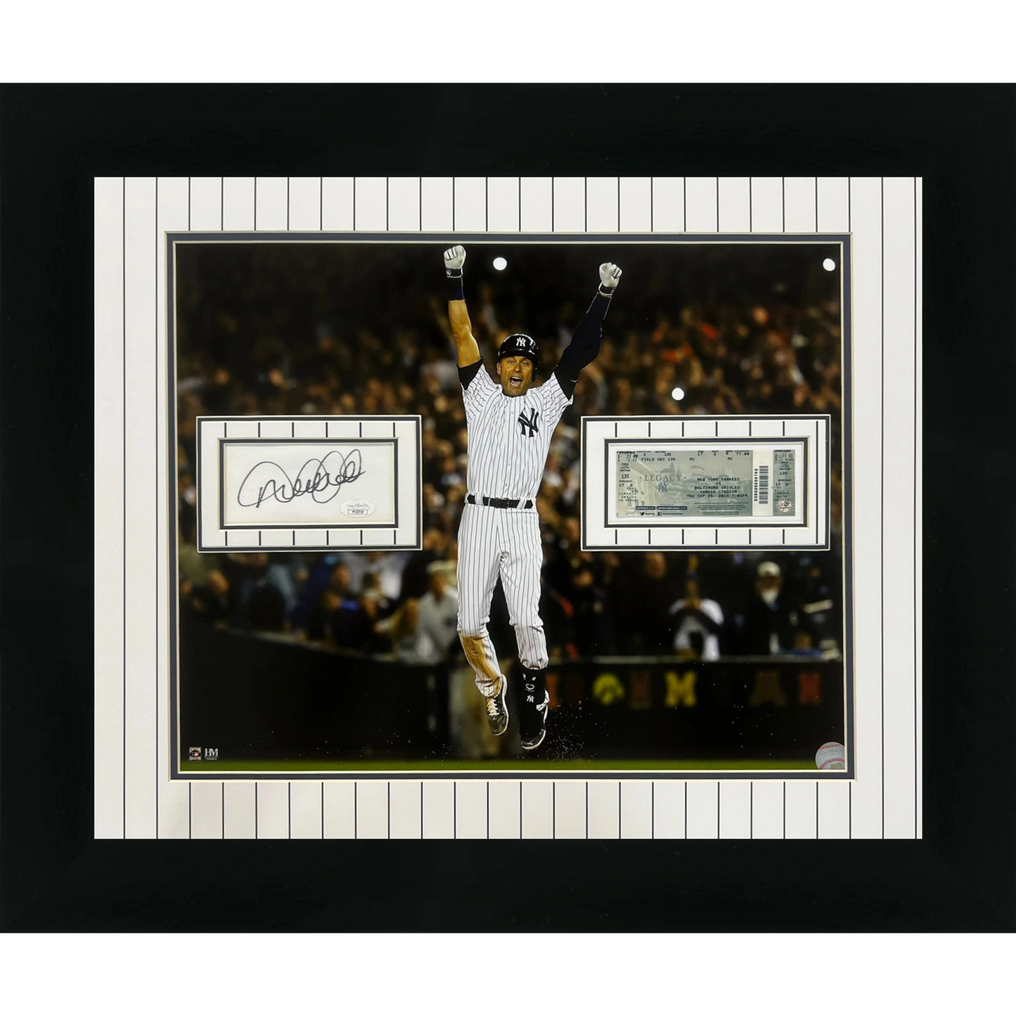 Derek Jeter Autographed Deluxe Framed New York Yankees (Final Game Jumping) Floating Mat 16x20 Photo Piece - JSA