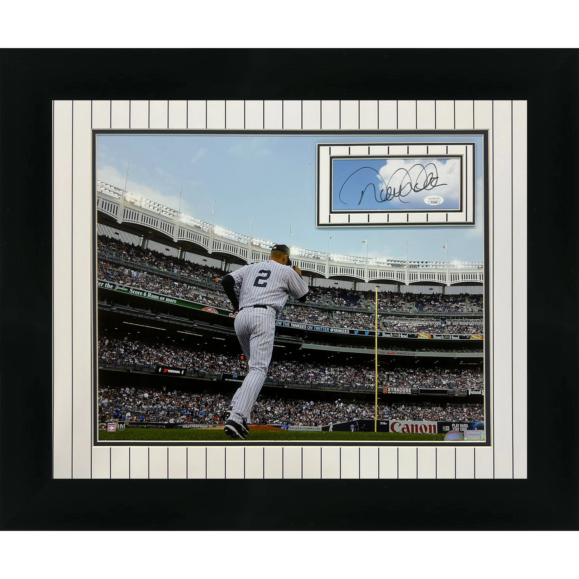 Derek Jeter Autographed Deluxe Framed New York Yankees (Running into Yankee Stadium) Floating Mat 16x20 Photo Piece - JSA