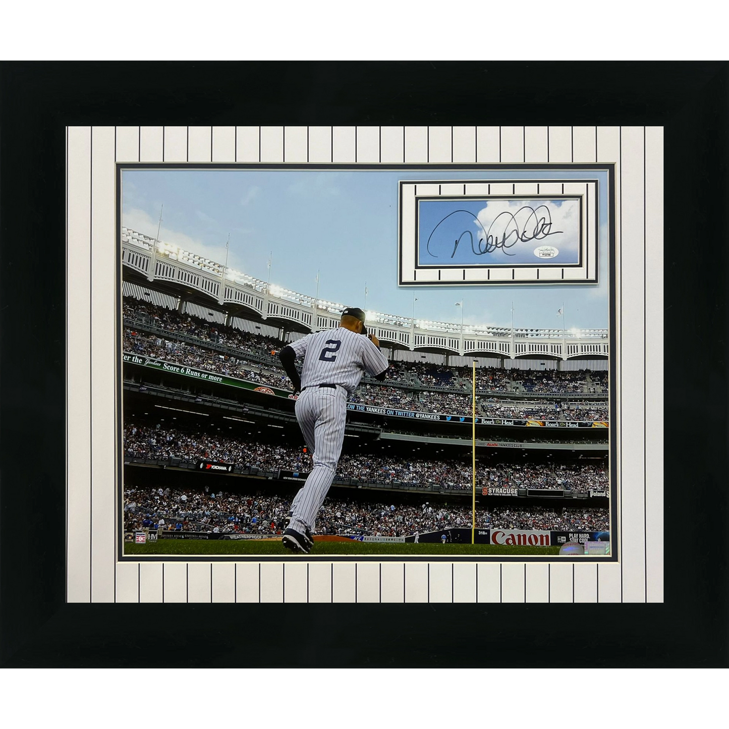 Derek Jeter Autographed Deluxe Framed New York Yankees (Running into Yankee Stadium) Floating Mat 16x20 Photo Piece - JSA