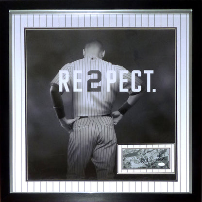 Derek Jeter Autographed Deluxe Framed New York Yankees (RESPECT) Floating Mat 24x24 Poster Piece - JSA