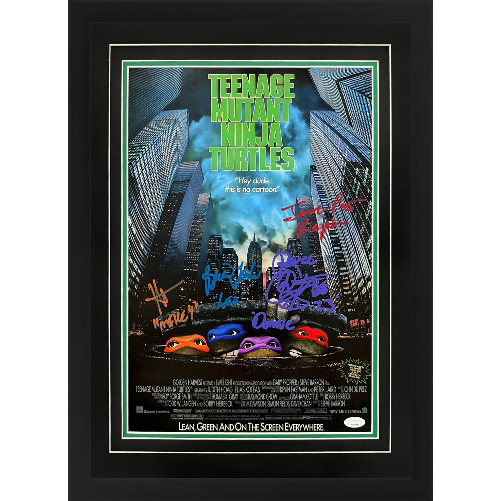 Teenage Mutant Ninja Turtles Movie Cast Autographed 12x18 Deluxe Framed Movie Poster 4 signatures - JSA