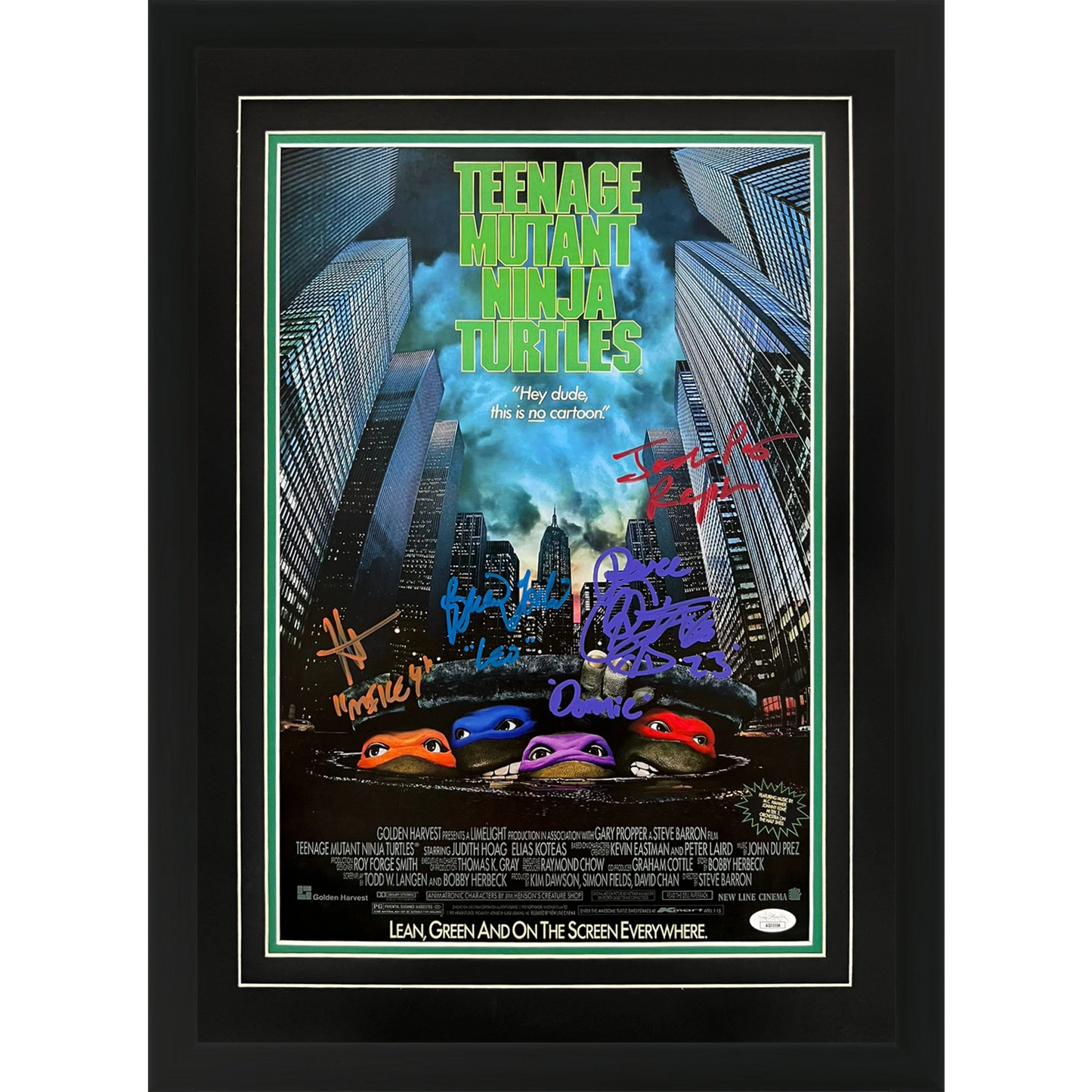 Teenage Mutant Ninja Turtles Movie Cast Autographed 12x18 Deluxe Framed Movie Poster 4 signatures - JSA