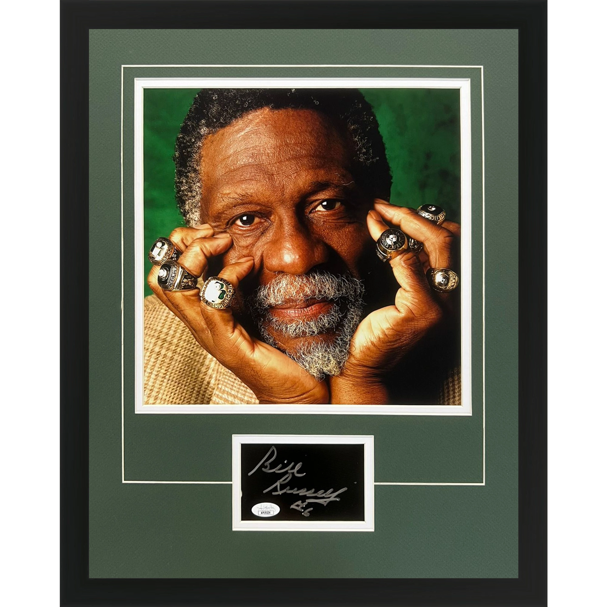 Bill Russell Autographed Boston Celtics (Rings) Deluxe Framed 12x12 Photo Piece - JSA