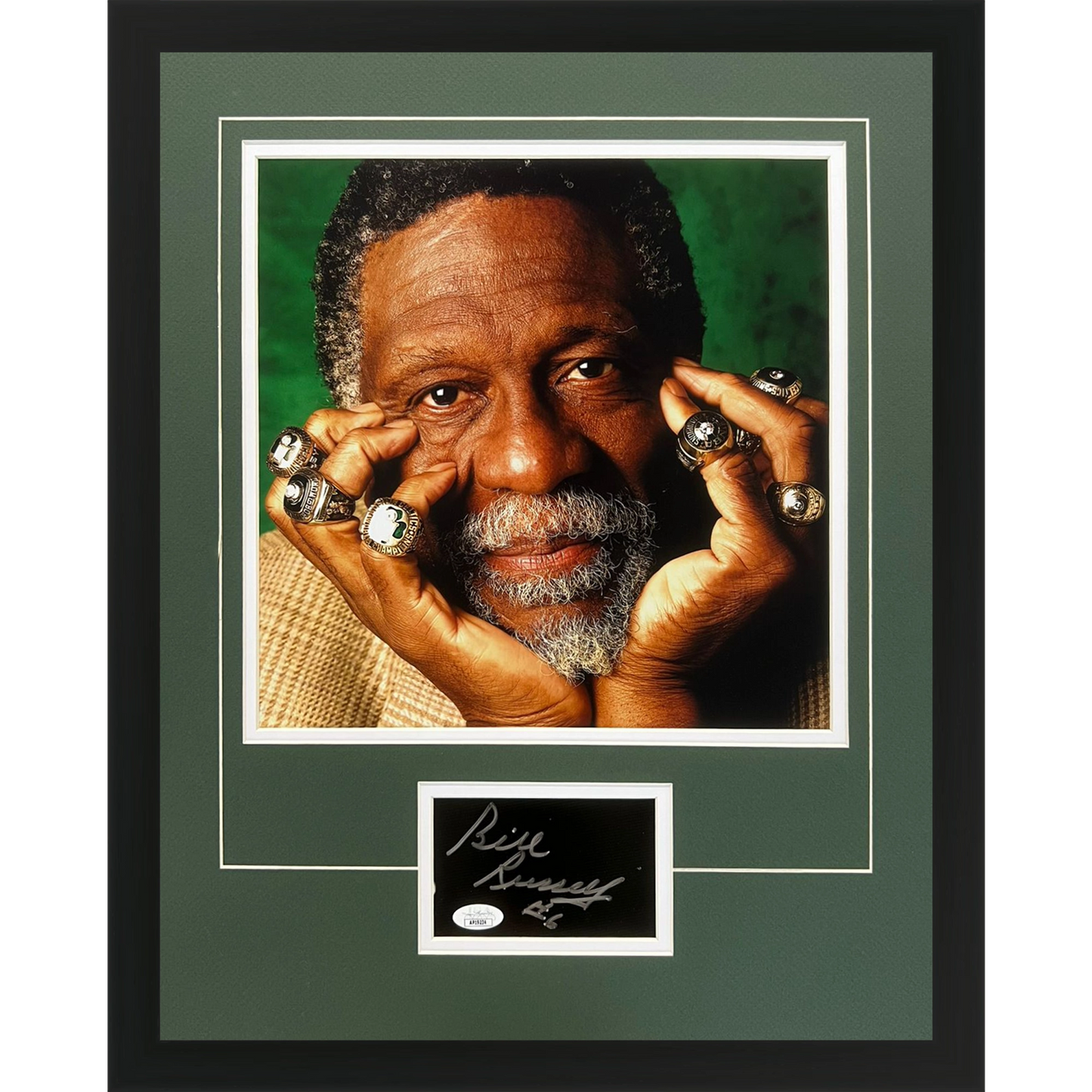 Bill Russell Autographed Boston Celtics (Rings) Deluxe Framed 12x12 Photo Piece - JSA