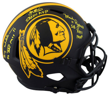 John Riggins, Doug Williams And Mark Rypien Autographed Washington Redskins (Eclipse) Deluxe Full-Size Replica Helmet w/ "SB MVP" inscrs - JSA