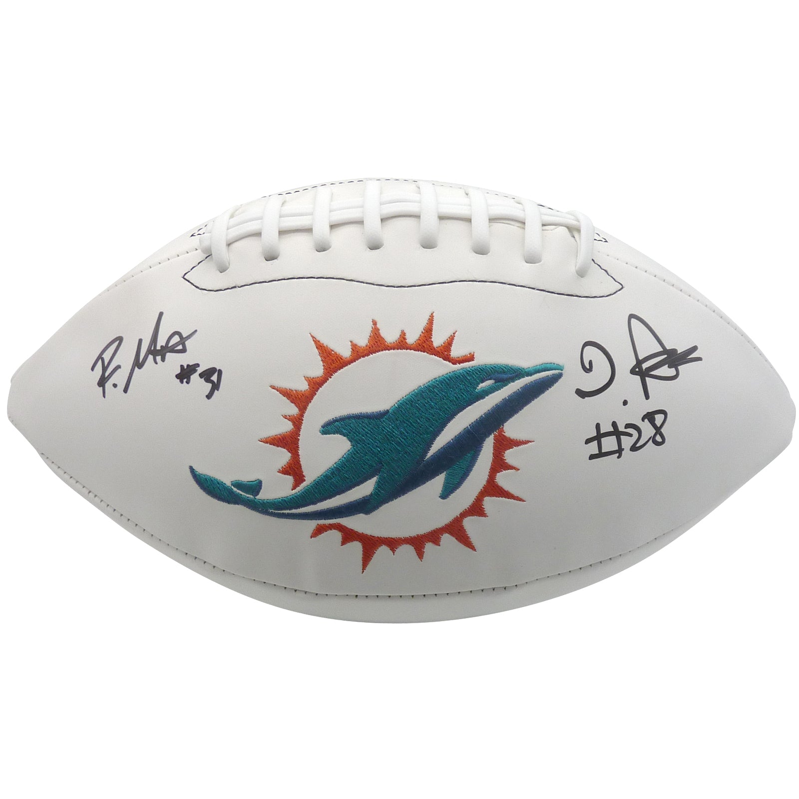 De'Von Achane And Raheem Mostert Autographed Miami Dolphins Logo Football - Beckett