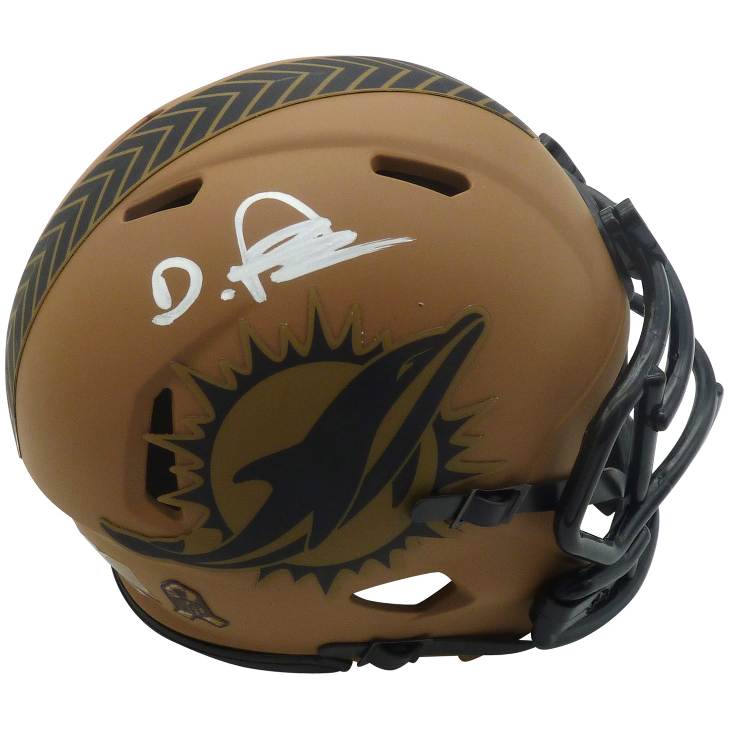 De'Von Achane Autographed Miami Dolphins (Salute to Service Alternate) Mini Helmet - JSA