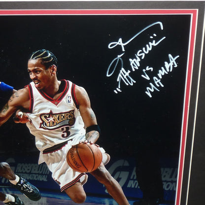 Allen Iverson Autographed Philadelphia 76ers (vs Kobe Bryant) Deluxe Framed 16x20 Photo w/ The Answer vs Mamba - Beckett