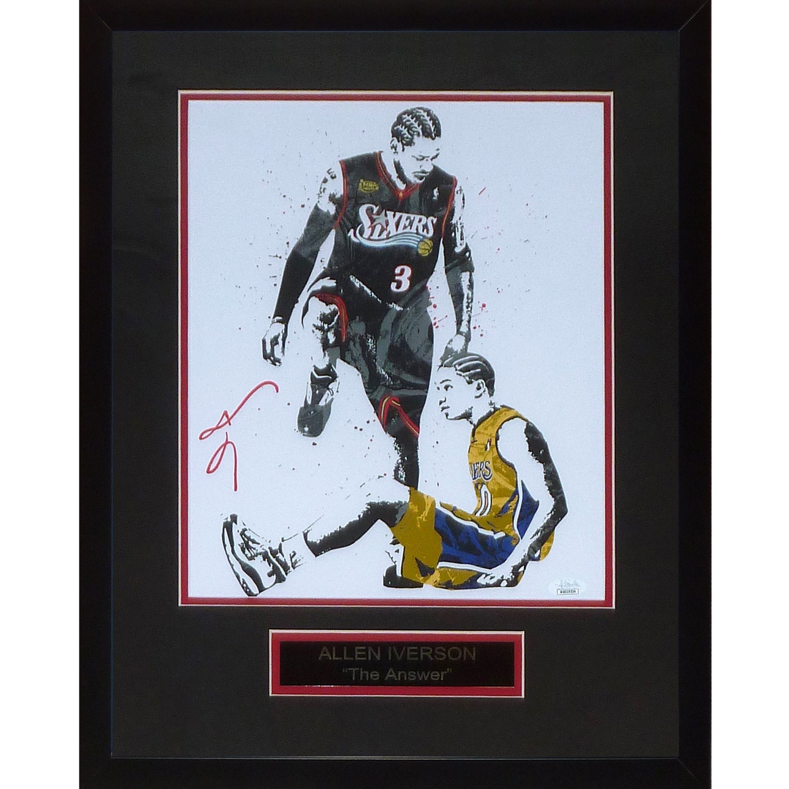 Allen Iverson Autographed Philadelphia 76ers (Stepover Splash Art) Deluxe Framed 11x14 Poster - Beckett