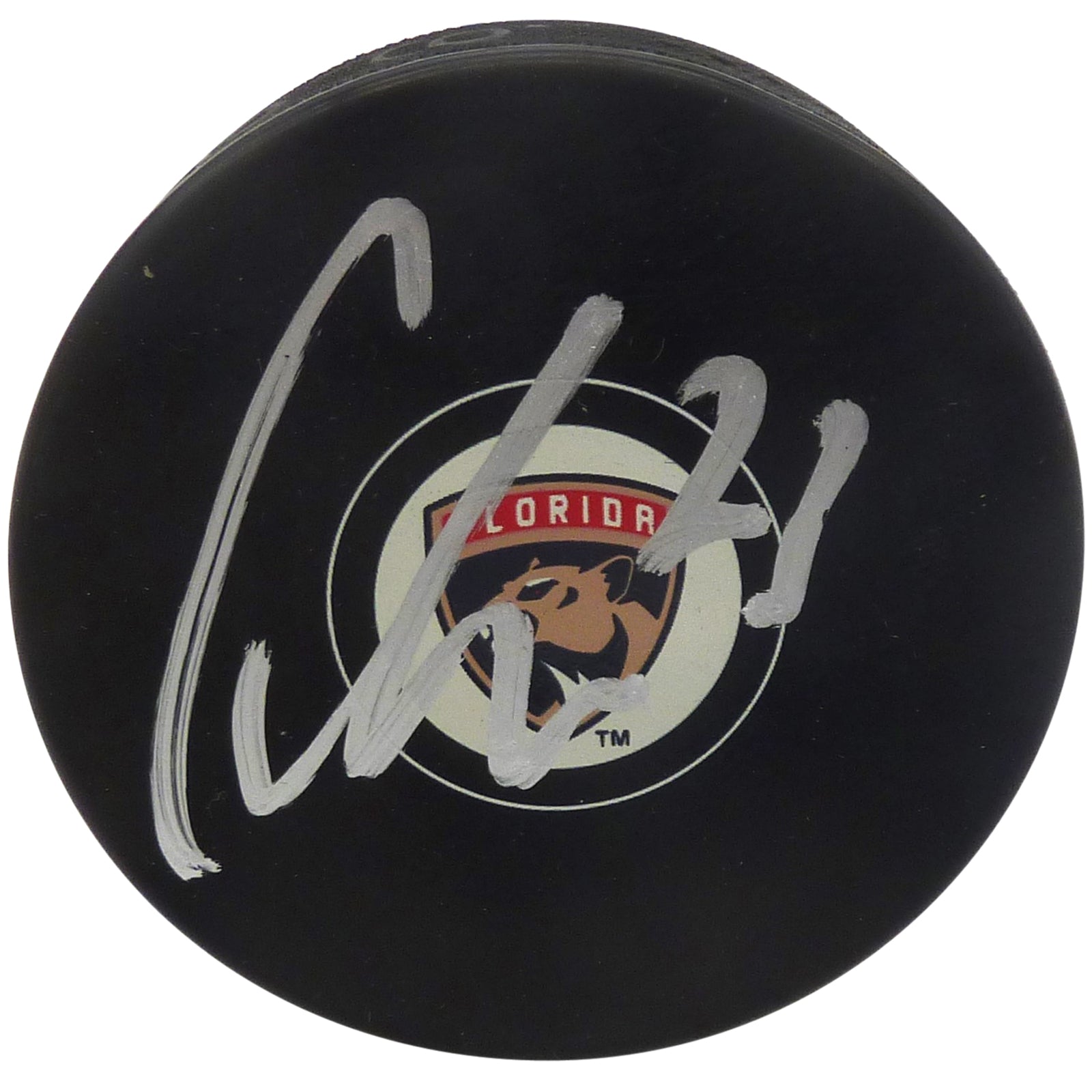 Carter Verhaeghe Autographed Florida Panthers Logo Replica Hockey Puck - JSA