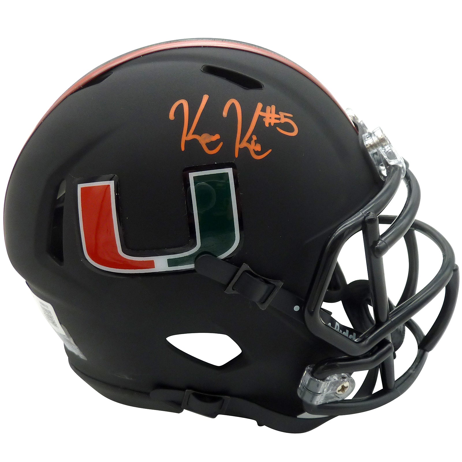 Kamren Kinchens Autographed Miami Hurricanes (Black Alternate Miami Nights) Speed Mini Helmet - Beckett Witness