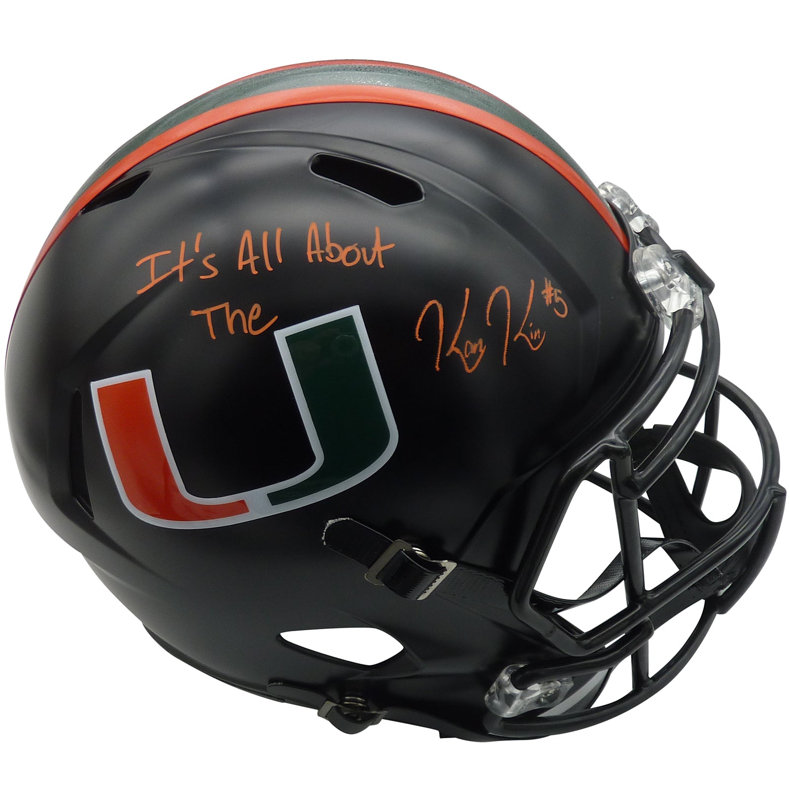 Kamren Kinchens Autographed Miami Hurricanes (Miami Nights) Deluxe Full-Size Replica Helmet - Its All About The U - Beckett