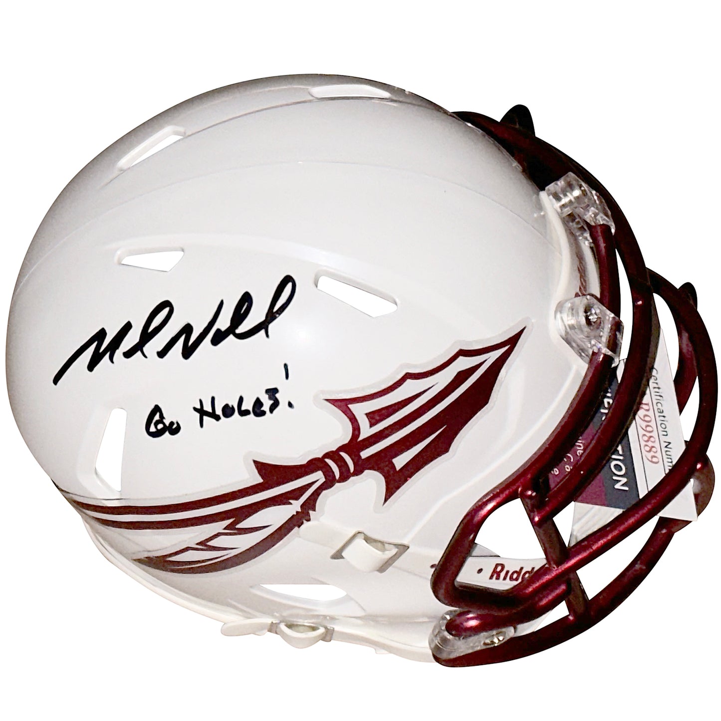 Mike Norvell Autographed Florida State FSU Seminoles (White Lightning) Mini Helmet w/ "Go Noles" - JSA