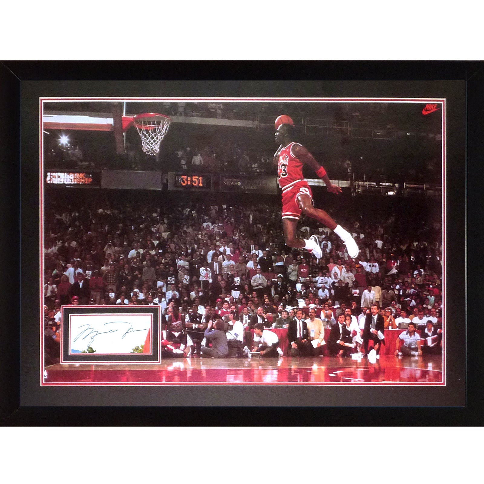 Michael Jordan Autograph Deluxe Framed over Chicago Bulls 1988 Gatorade Slam Dunk Full-Size Poster - JSA LOA