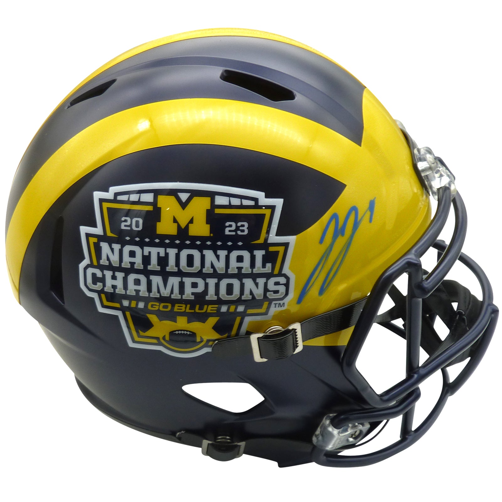 JJ McCarthy Autographed Michigan Wolverines (2023 National Champs) Deluxe Full-Size Replica Helmet - Beckett
