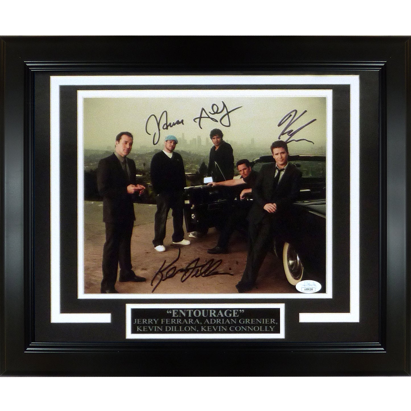 Entourage Cast (Connolly, Dillon, Ferrara, Grenier) Autographed Deluxe Framed 8x10 Photo  Signatures include : Kevin Connolly , Kevin Dillon , Jerry Ferrara and Adrian Grenier- JSA
