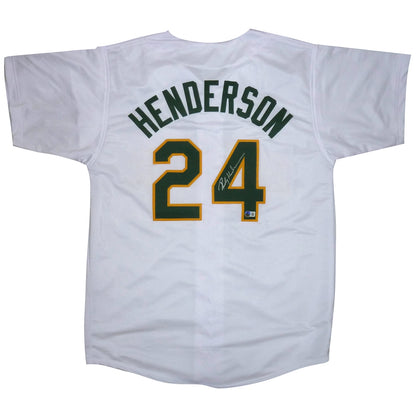 Rickey Henderson Autographed Oakland (White #24) Custom Jersey - Beckett
