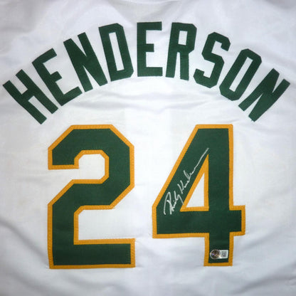 Rickey Henderson Autographed Oakland (White #24) Custom Jersey - Beckett