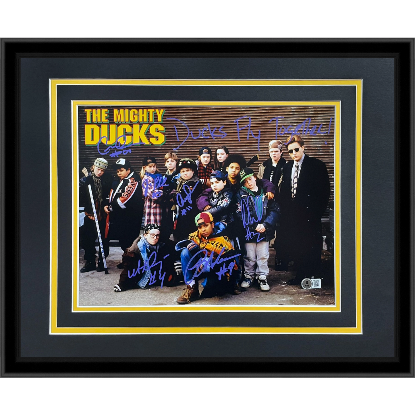 Mighty Ducks Cast Autographed 11x14 (Horiz) Deluxe Framed Movie Poster - 6 Signatures - Beckett
