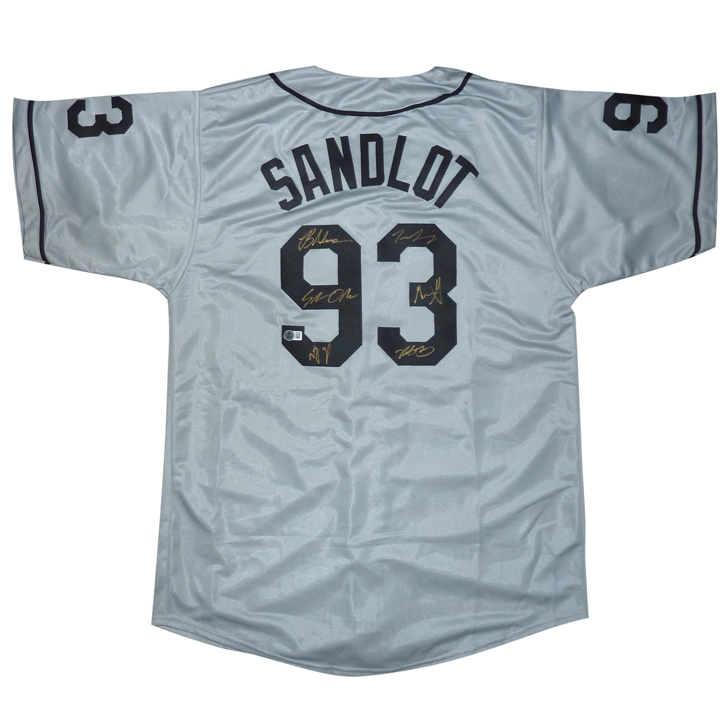 The Sandlot Cast Autographed (Grey #93) Custom Baseball Jersey - 6 Signatures - Beckett